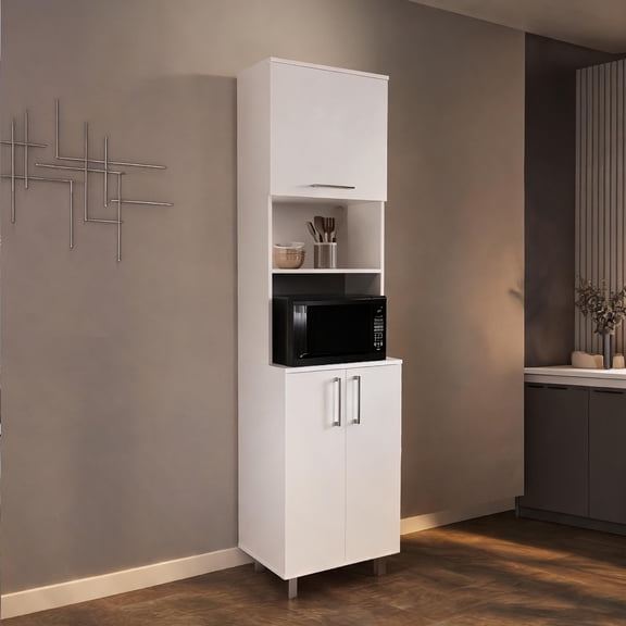Crisp White MDF Kitchen Pantry Cabinet, 80-Inch Tall, 6 Shelves, Modern Storage for Kitchen and Garage