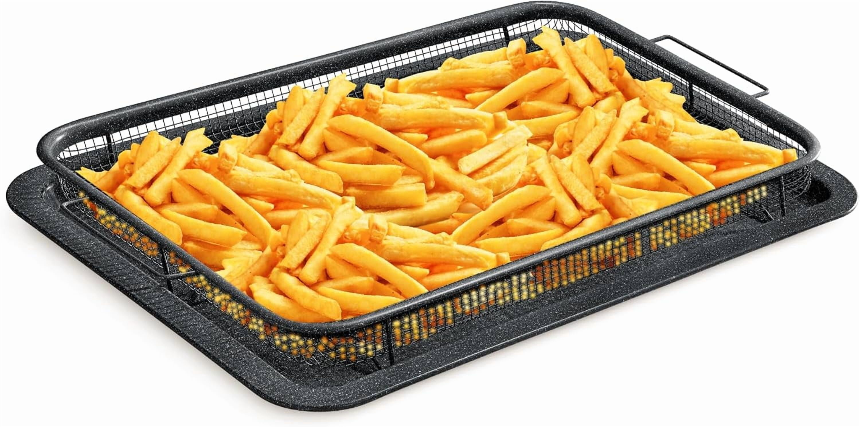Crisper Tray Gray Marble Coating - 2-Piece Set – Large, Non-Stick Basket Design for Healthier Cooking in Regular Ovens - Achieve Perfectly Crispy Chips, Bacon, and More