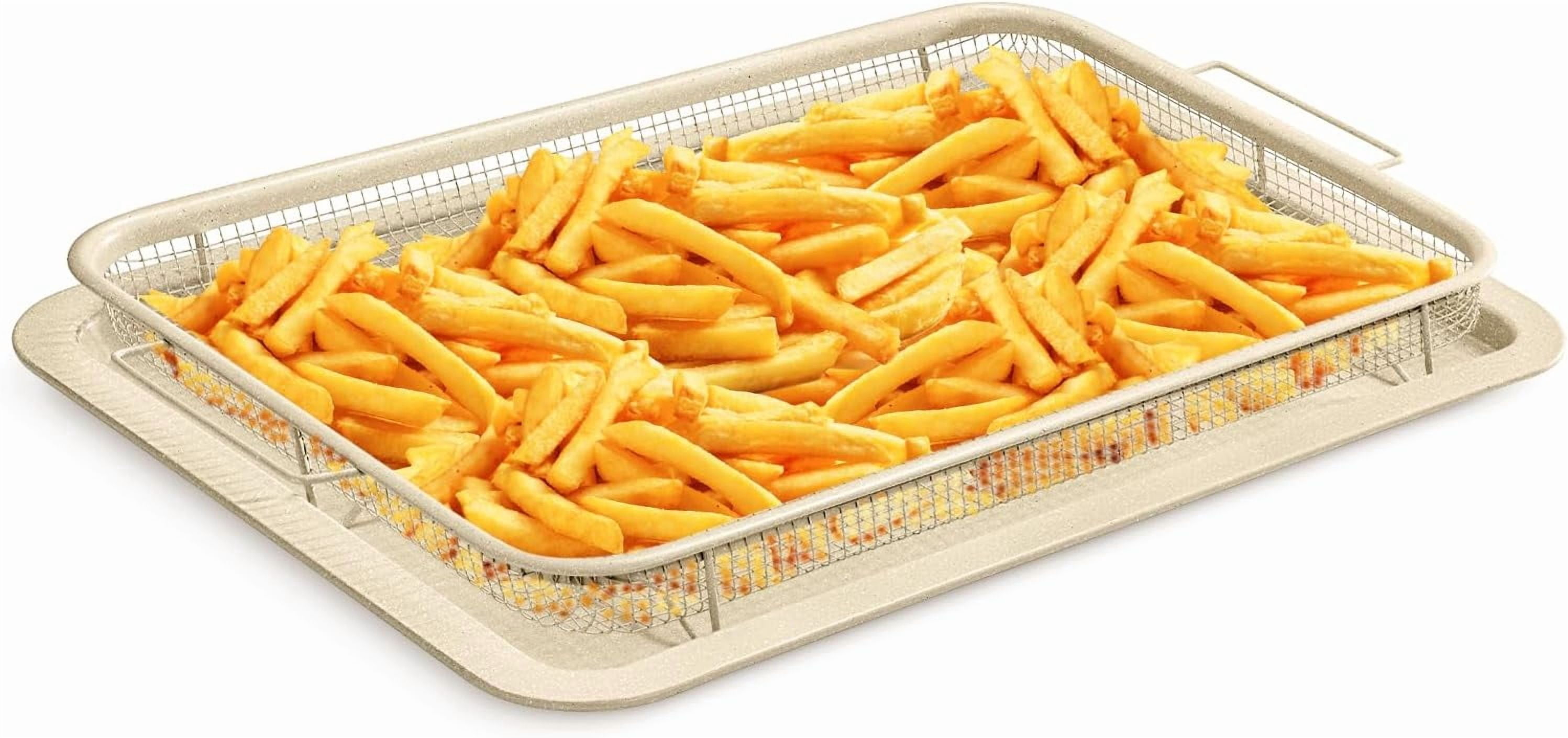 Crisper Tray with White Marble Coating - 2-Piece Large Set – Non-Stick Basket for Healthier Cooking in Regular Ovens - Perfect for Crispy Chips, Bacon & More
