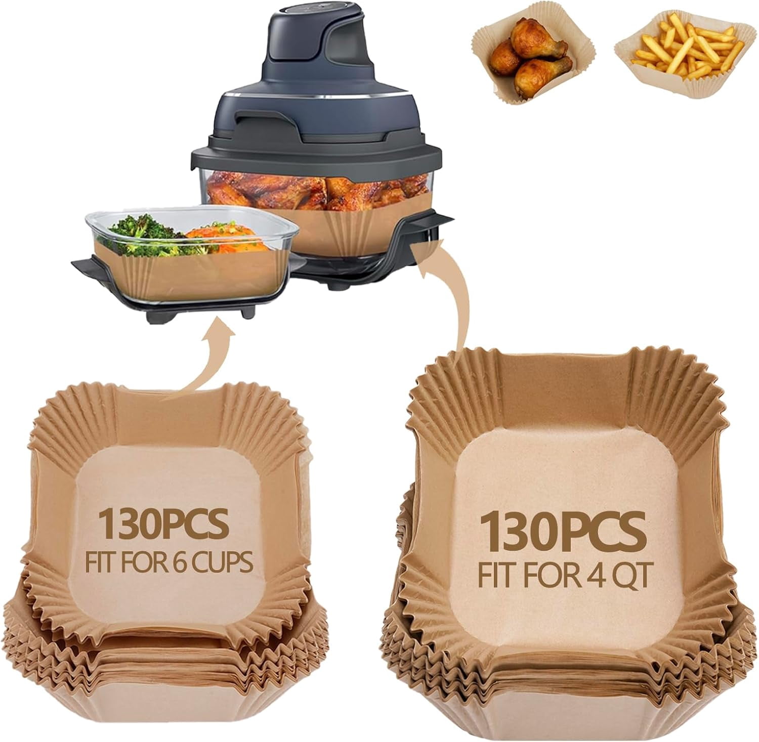 Crispi Air Fryer Liners Disposable for Ninja, 260PCS Crispi Air Fryer Accessories for Crispy Glass Container, Fit for 4QT & 6 Cup Air Fryer Liners