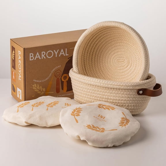 Crispier Crust Cotton Rope Banneton Bread Proofing Basket Set, Oval & Round Bread Baskets with Liners & Covers for Artisan Bread Baking, Sourdough Bread Baking Supplies(Cream)