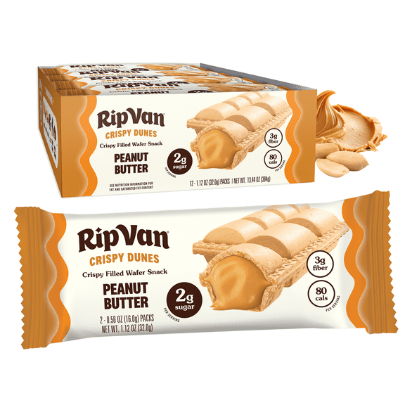 Crispy Dunes Keto Peanut Butter Wafer Sticks - Low Calorie, 12 Pack - Non-GMO, Prebiotic Fiber, 90 Calorie Healthy Snack Filling