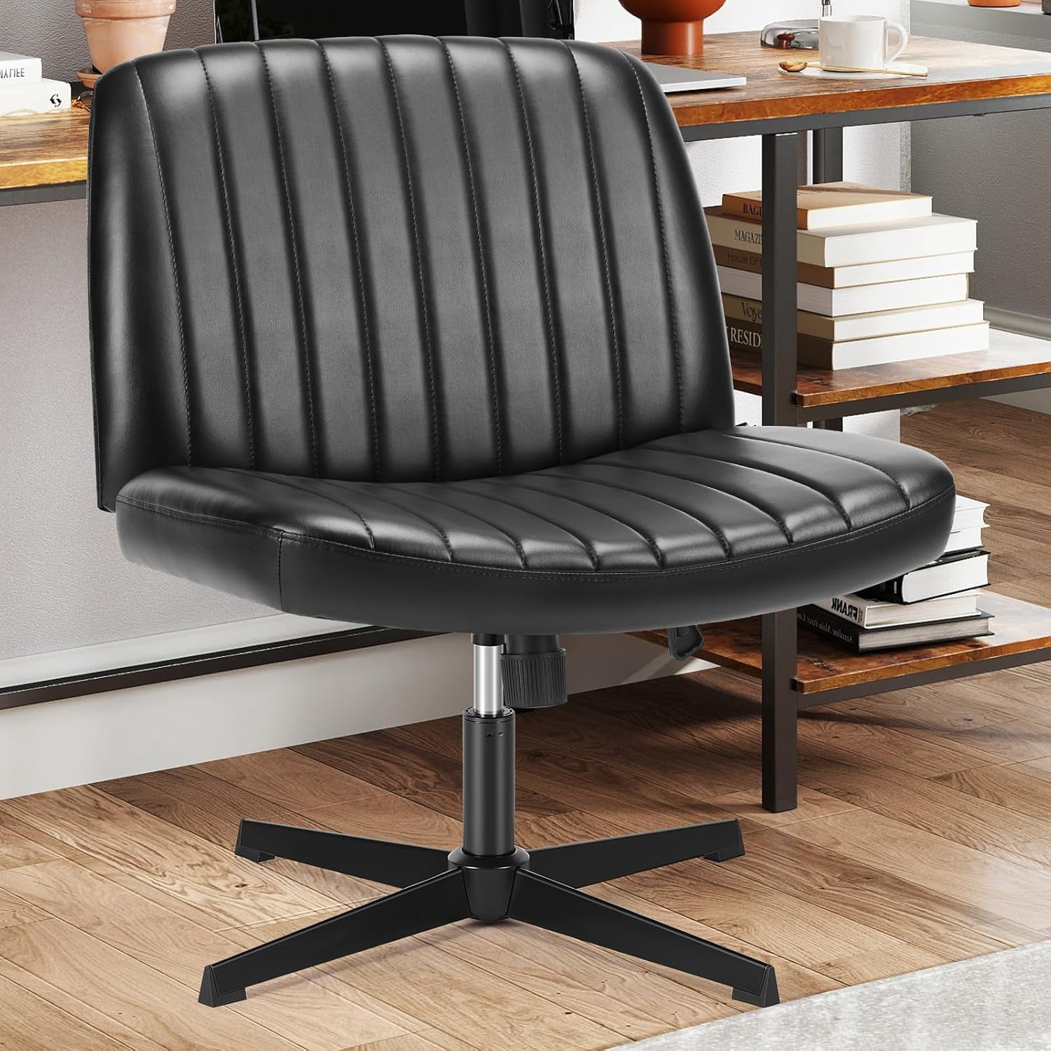 Criss Chair Legged, Armless Office Swivel Desk Chair No Wheels, Vanity