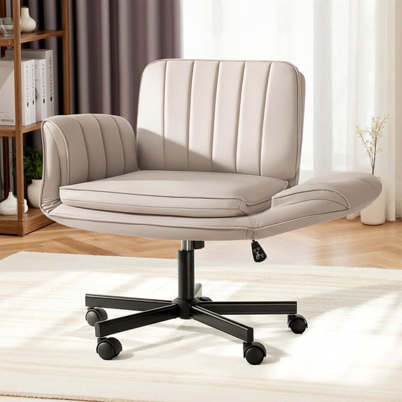 Criss  Chair with Wheels & Armrests, -Legged Swivel Office Chair, PU Leather  Chair with , Comfortable Chairs for  Office, Bedroom, Beige