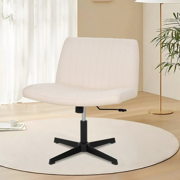 NiamVelo Criss Cross Chair, Wide Desk Chair No Wheels Vanity Chair Adjustable Computer Chair Modern Task Chair Armless Office Chair for Adults （Beige）