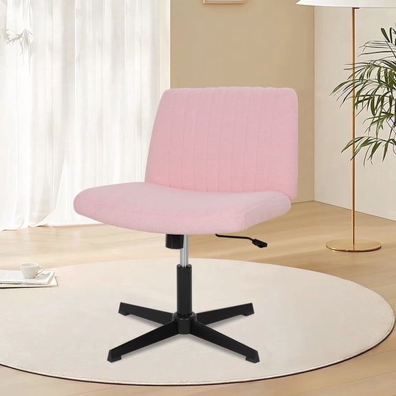 Criss Cross Chair, Armless Cross Legged Desk Chair Wide Seat Computer Task Chair Modern Height Adjustable Mid Back Chair No Wheels （Pink）
