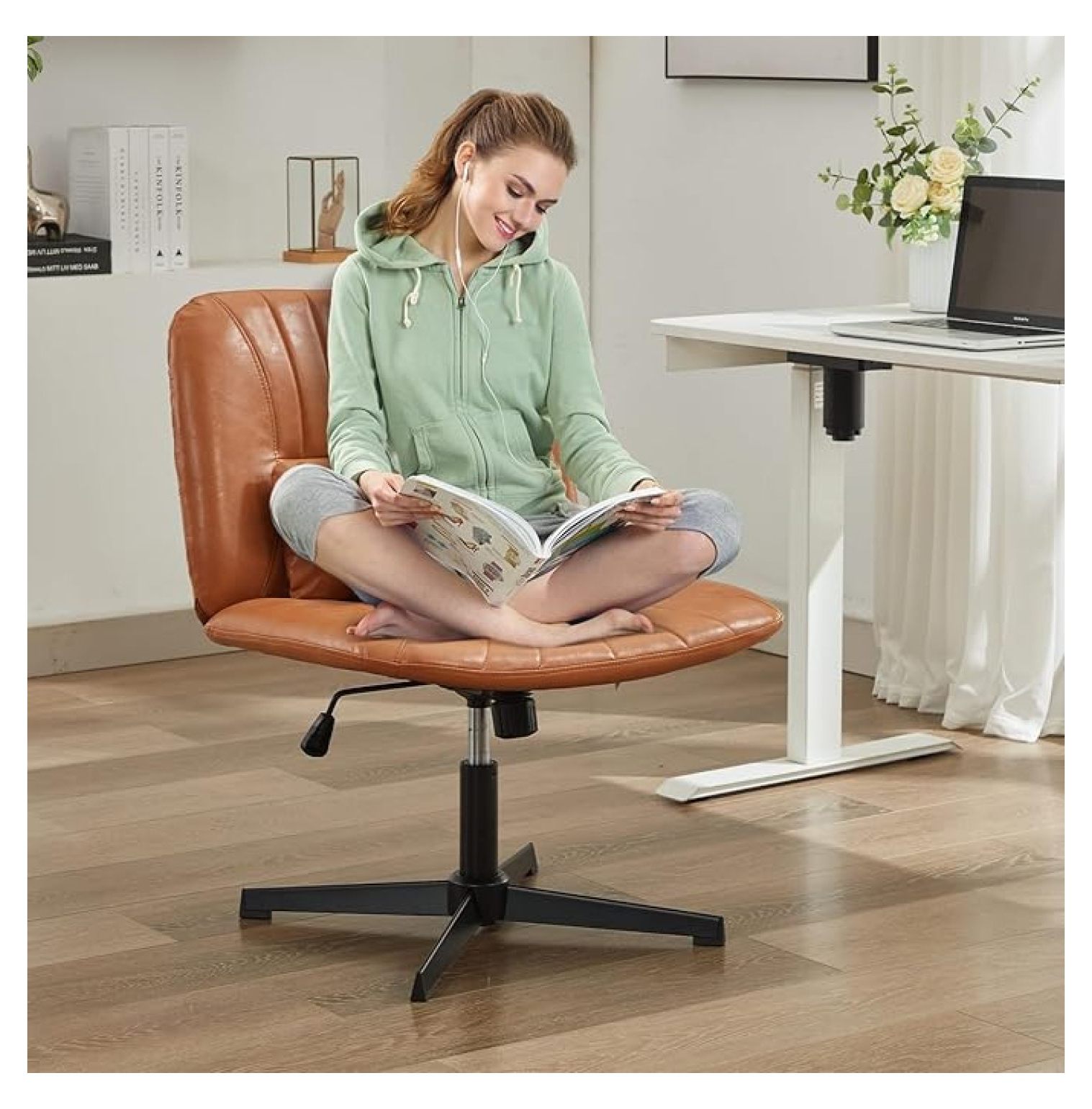 Criss Cross Chair, Armless Cross Legged Office Desk Chair No Wheels ...