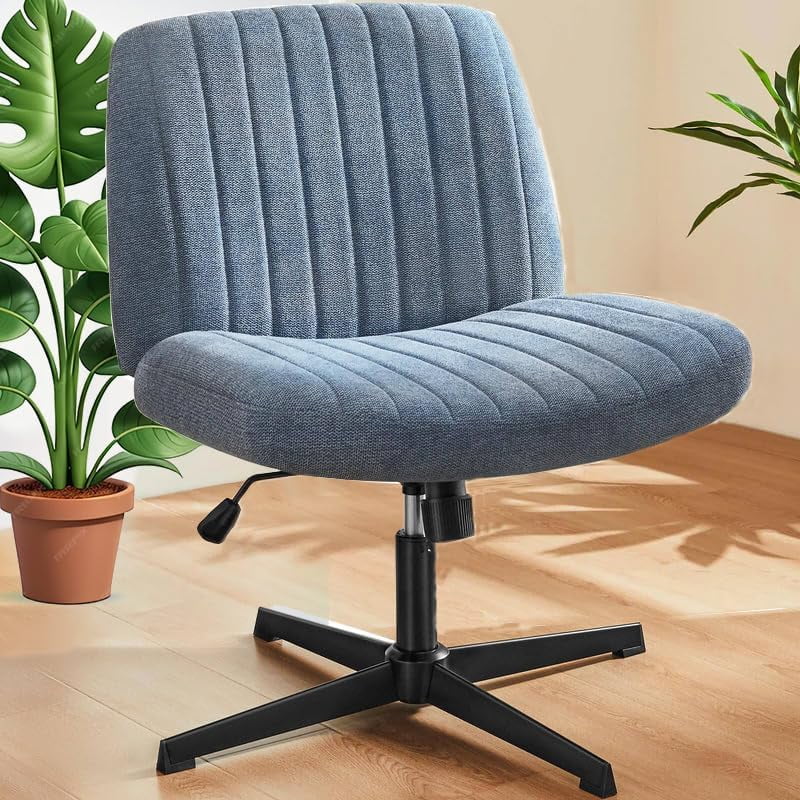 Criss Cross Chair with Wheels, Wide Office Chair with No Arms, Adjustable Height, Tilting, Grey