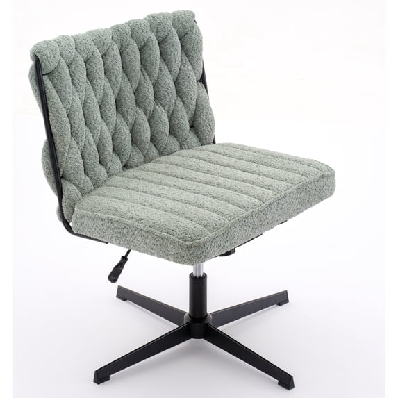 Criss Cross Chair, Armless Office Desk Chair No Wheels,Modern Teddy Brouce Swivel Vanity Chair, Height Adjustable Wide Seat Computer Task Chair for Home Office, Mid Back Accent Chair (Green)
