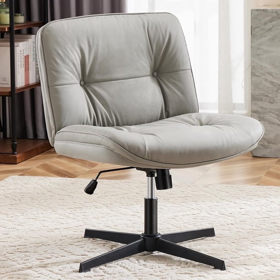 Criss Cross Chair, Armless Office Desk Chair, Wide Seat No Wheels, Height Adjustable Comfy Computer Task Swivel Chair, Gray