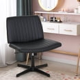 thumbnail image 1 of Criss Cross Chair, Armless Vanity Chair Cross Legged Office Chair, Adjustable Wide Swivel Desk Chair for Home Office No Wheels, Black, 1 of 7