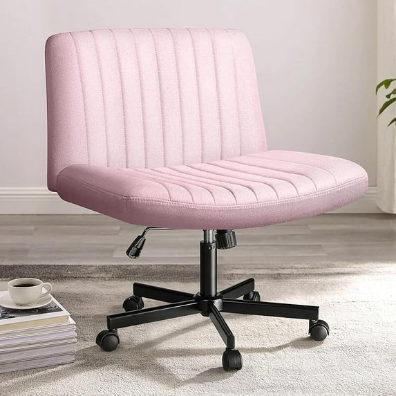 Criss Cross Chair,Comfy Cross Legged Office Desk Chair No Wheels,Modern Fabric Swivel Adjustable Height Mid Back Wide Seat for Home Office Computer Makeup Vanity Task(Beige)