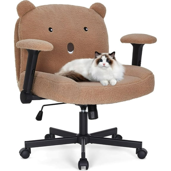 Criss Cross Chair with Cute Shape, Wide Seat Ergonomic Cross Legged Office Chair with Wheels and Arms, Adjustable Swivel Desk Chairs for Home Office, Vanity, Apartment, Bedroom, Khaki