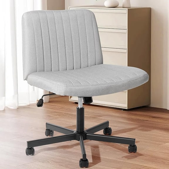 Criss Cross Chair, Extra Wide Armless Rolling Office Desk Chair with Wheels, Plus Size Viral Vanity Legged Chair, Bedroom Beige