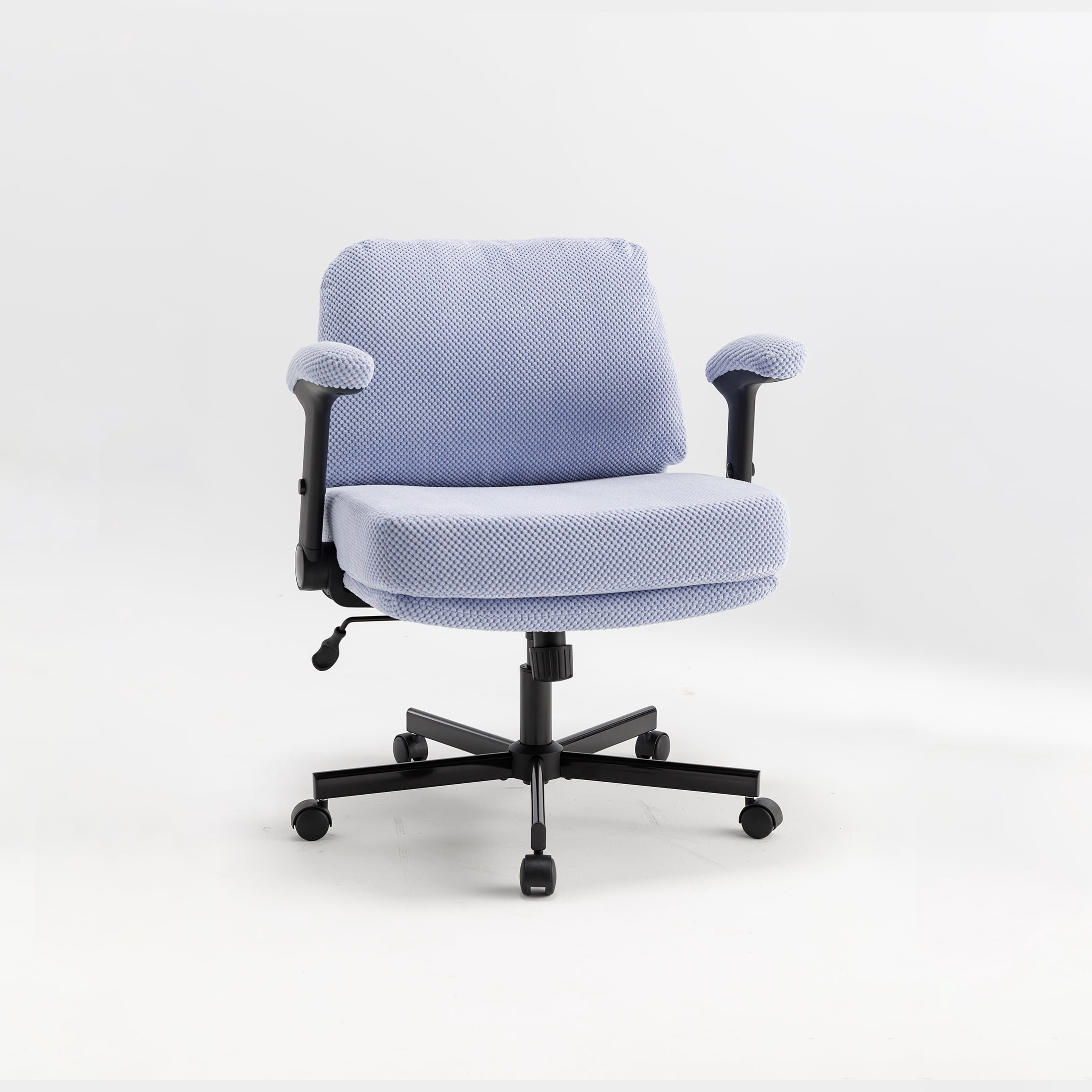 Criss Cross Chair with Flip-up Armrests, Wide Cross Legged Office Chair, Fabric Ergonomic Desk Chair with Wheels, Lumbar Support, Swivel Vanity Chair for Home Office, Bedroom, Study Purple