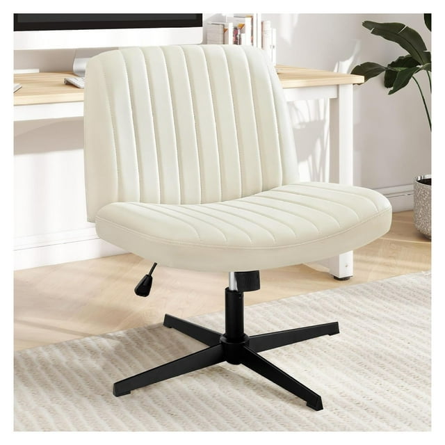 Criss Cross Chair Legged Office Wide Comfy Desk Seat, No Wheels Armless Computer Task Seating, Swivel Vanity Home Height Adjustable