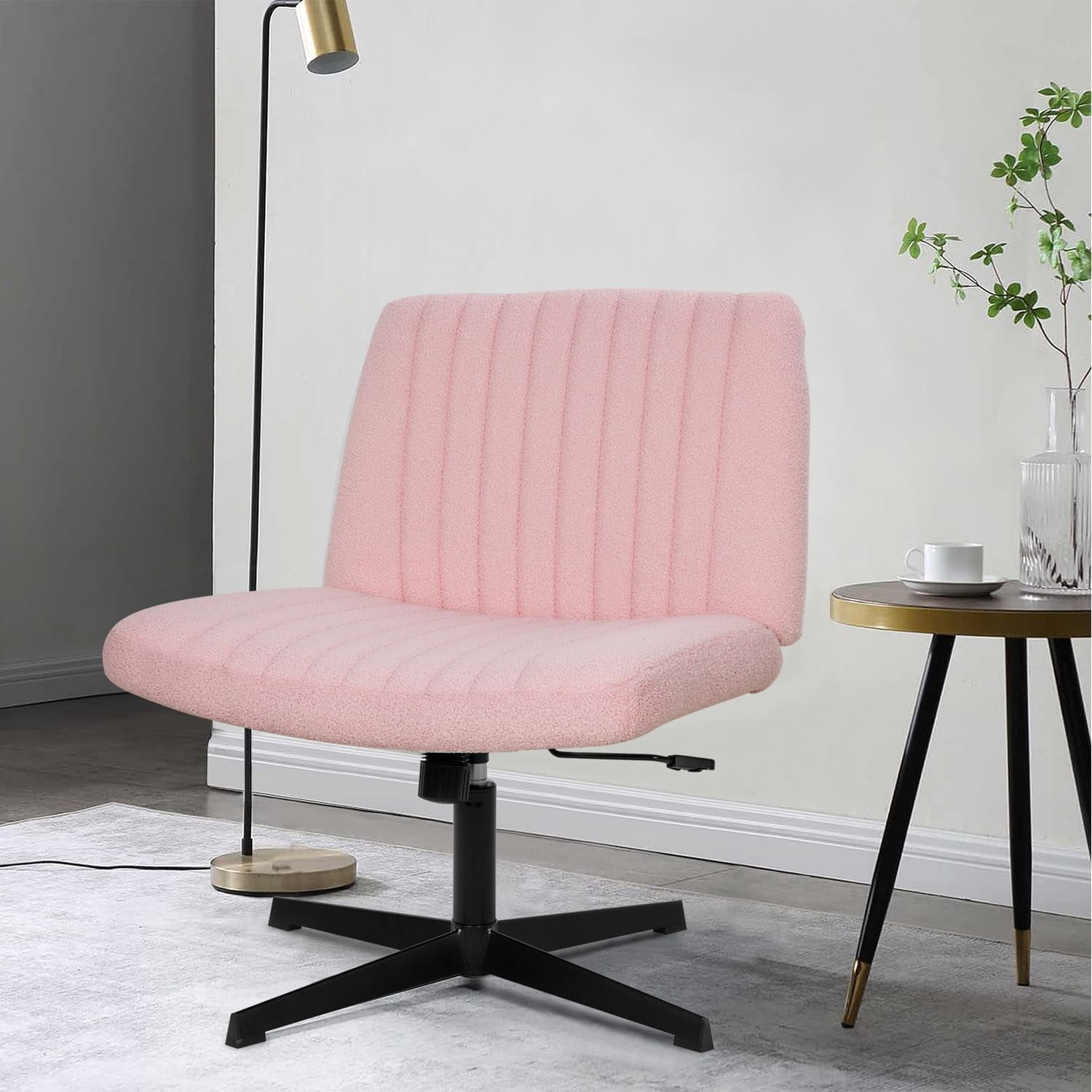 Pink Ergonomic Swivel Armless Task Chair with Sponge Cushion