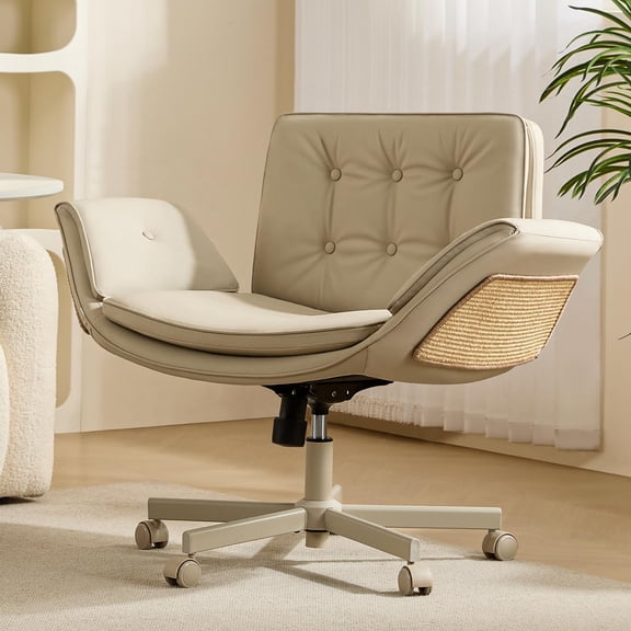 Criss Cross Chair with Natural Sisal Cat Scratch Pad, 5-Gear Adjustable Armrests, 360 Silent Casters,pet-Friendly Office, Gaming, Leisure, and Make up Vantiy Desk Chair(Cream)