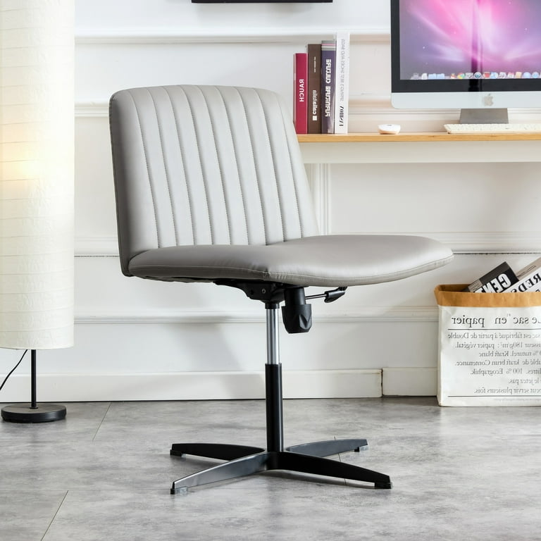 Criss Cross Chair No Wheels, Armless Office Chair with Wide Seat and Mid  Back, Height Adjustable Swivel Cross Legged Office Chair Computer Vanity  Chair for Home, Office, Small Space, Grey 