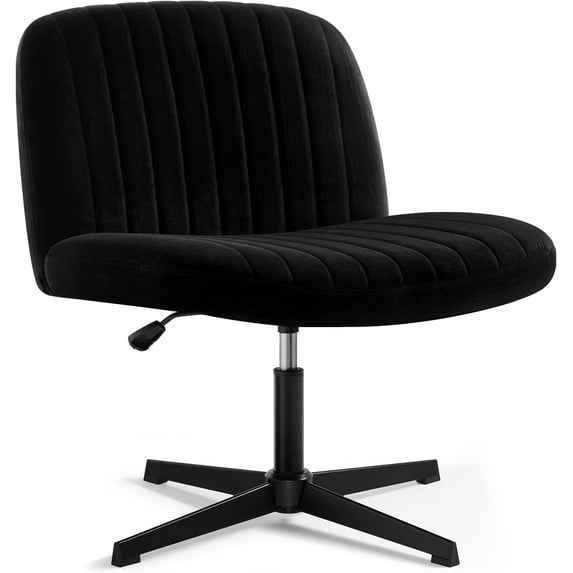 Criss Cross Chair, Velvet Armless Wide Office Chair no Wheels, Cross Legged Chair with Adjustable Height, Wide Seat, Desk Chair for Home, Office, Bedroom (Black)