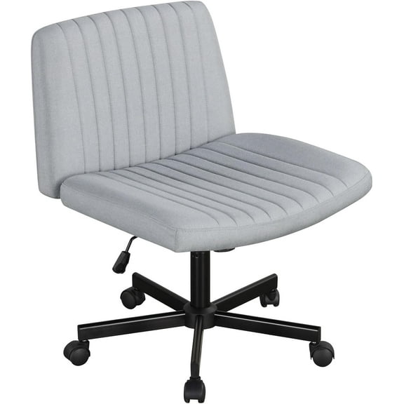 Criss Cross Chair with Wheels, Armless Cross Legged Office Chair, Fabric Adjustable Swivel Ergonomic Desk Seat, Modern Wide Makeup Task Vanity Chair for Home, Gray