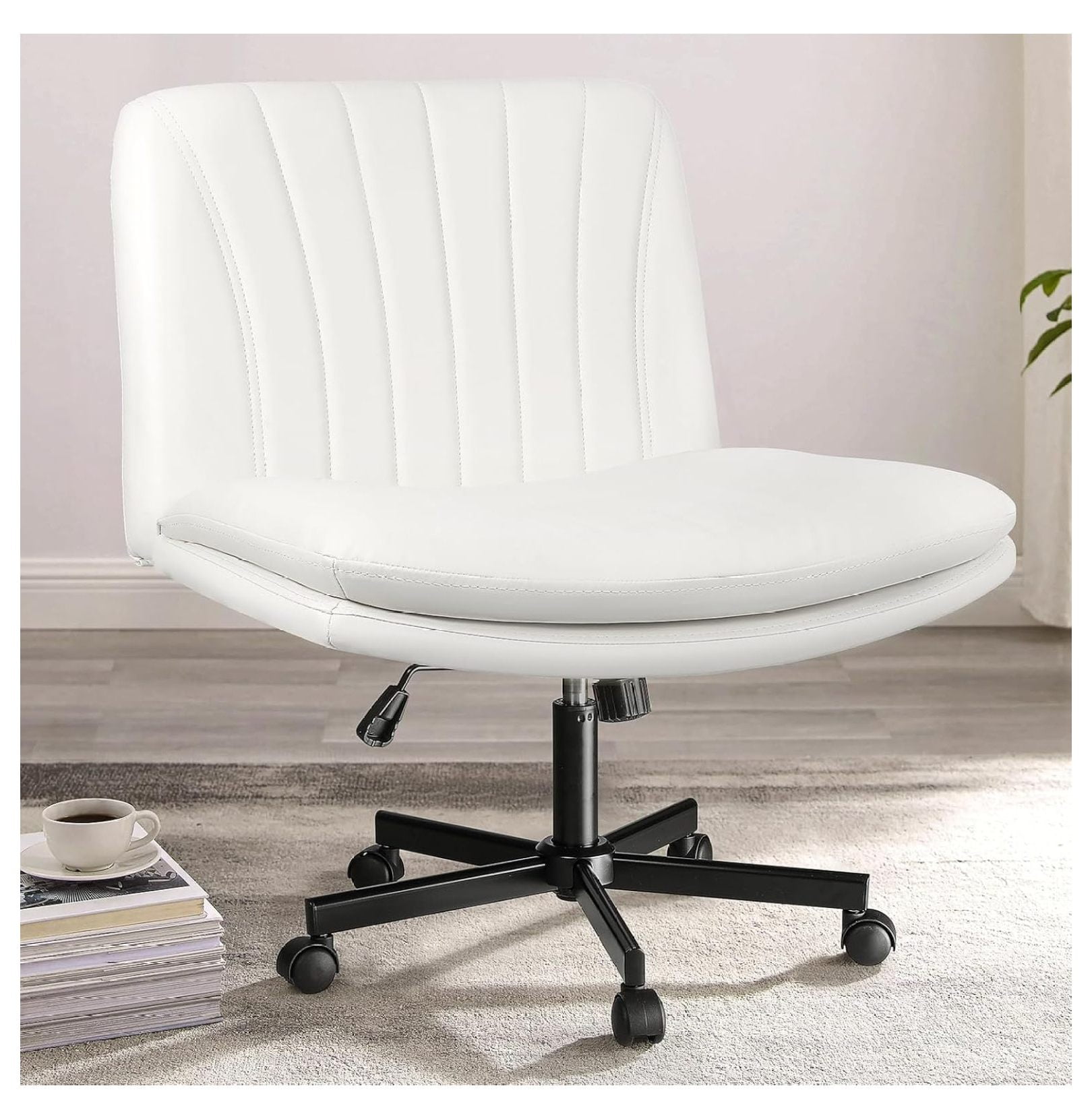 Criss Cross Chair with Wheels,Armless Cross Legged Office Desk Chair,PU