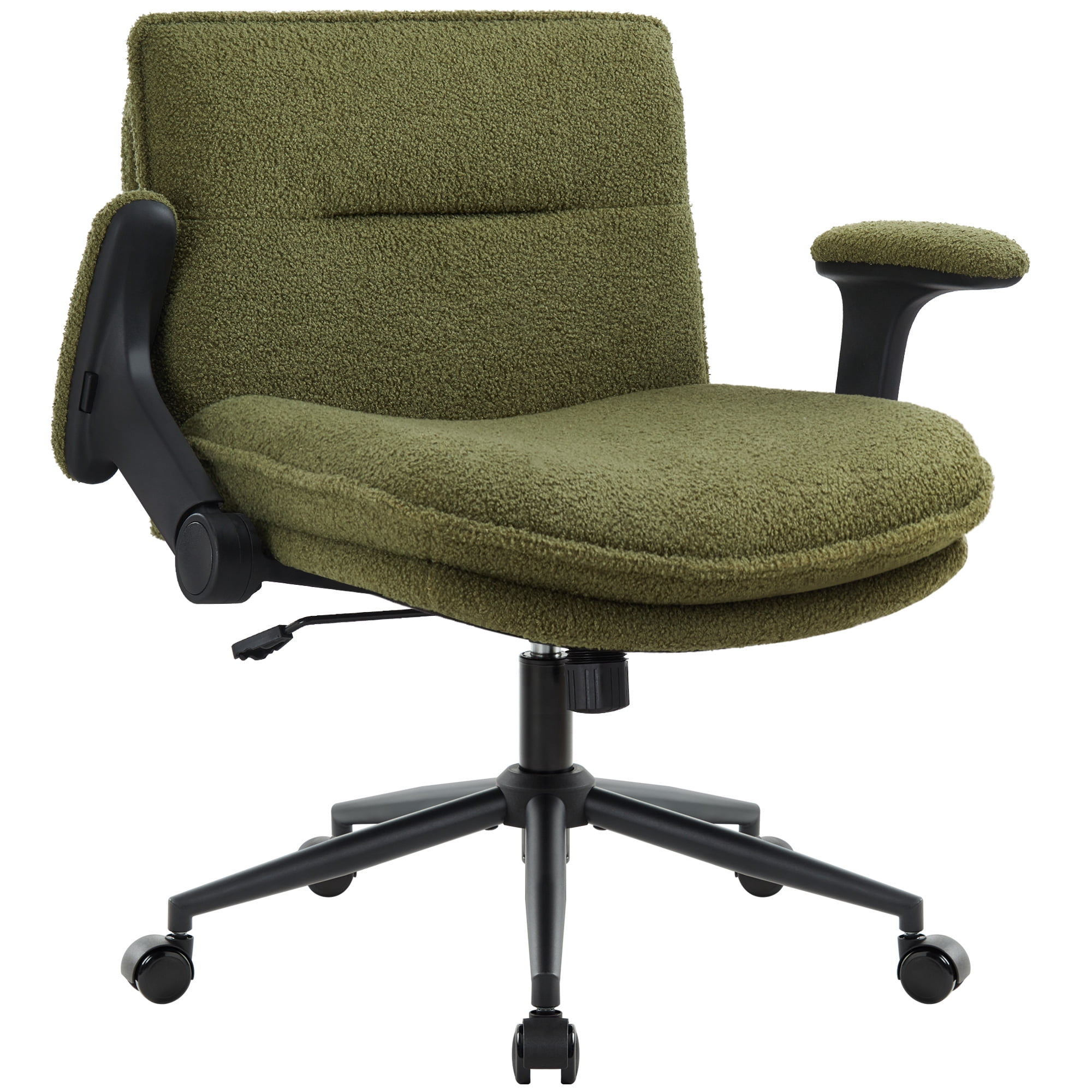 Criss Cross Chair with Wheels and Flip-Up Arms,Cross Legged Office Chair, Ergonomic Desk Chairs with Fabric Padded, Height Adjustable Wide Seat Swivel Chair for Home Office, Bedroom Vanity