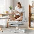 thumbnail image 1 of Criss Cross Chair with Wheels & Flip-up Arms, Executive Office Chair with Foot Rest, Swivel Cross Legged Office Chair, Corduroy Fabric  Computer Desk Chair, Vanity Chair for Home, White, 1 of 9