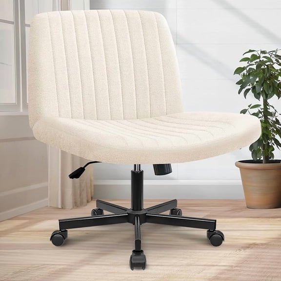 Criss Cross Chair Wheels Wide Cross Legged Office Desk Vanity Chair Comfy Fabric Armless Adjustable Swivel for Home Computer Task