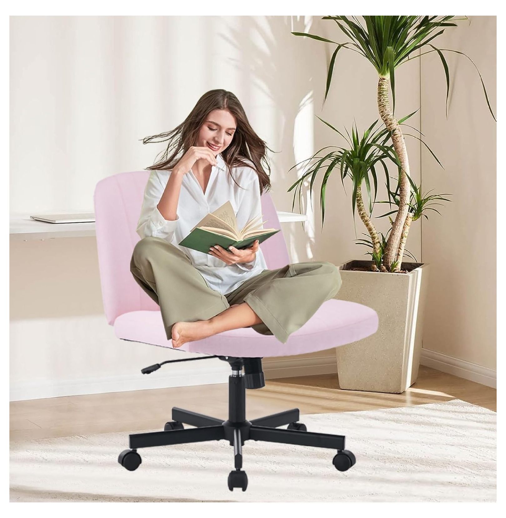 Criss Cross Chair with Wheels, Wide Seat Cross Legged Office Chair