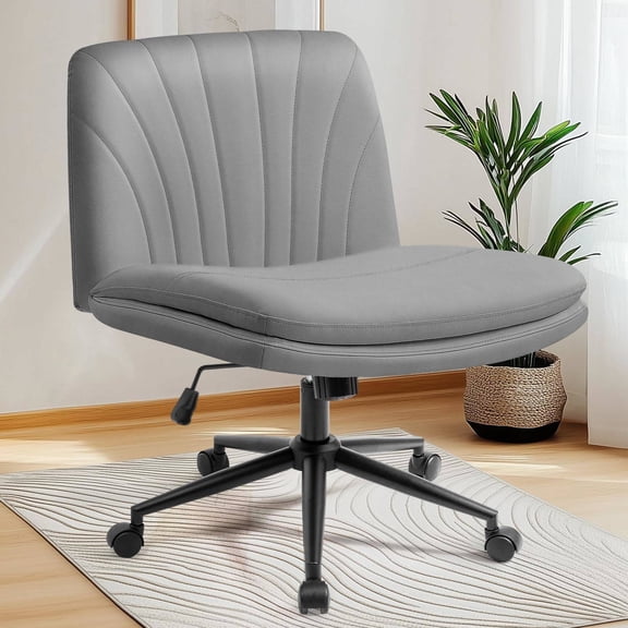 Criss Cross Chair with Wheels, Armless Cross-Legged Office Desk Chair, Adjustable Swivel Rolling Computer Chair for Home Office (Grey)