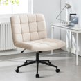 thumbnail image 1 of Criss Cross Chair with Wheels, Wide Seat Cross Legged Office Chair with Gold Legs Height Adjustment Armless Swivel Vanity Chairs, Linen Beige, 1 of 13