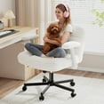thumbnail image 1 of Criss Cross Chair with Wheels, Criss Cross Office Chair with Flip-up Armrests, Vanity Chair for Bedroom, Home Office, Apartment, Plush Fabric, White, 1 of 17