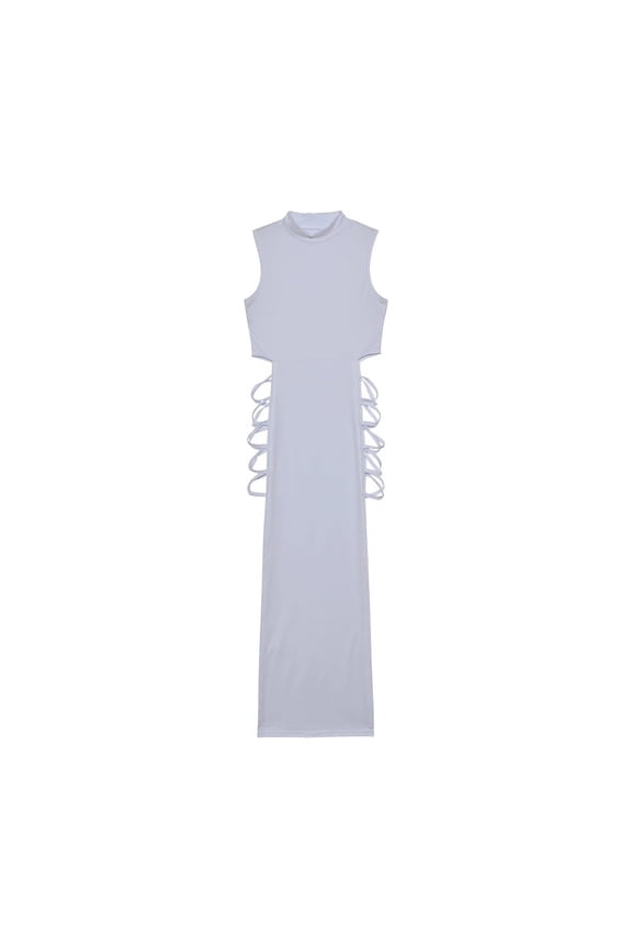 Criss Cross Cut Out Dress, Sexy Bodycon Mock Neck Sleeveless Dress, Women's Clothing