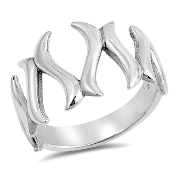 Criss Cross Flames Wishbone Curved Ring .925 Sterling Silver Band Jewelry Female Male Unisex Size 12