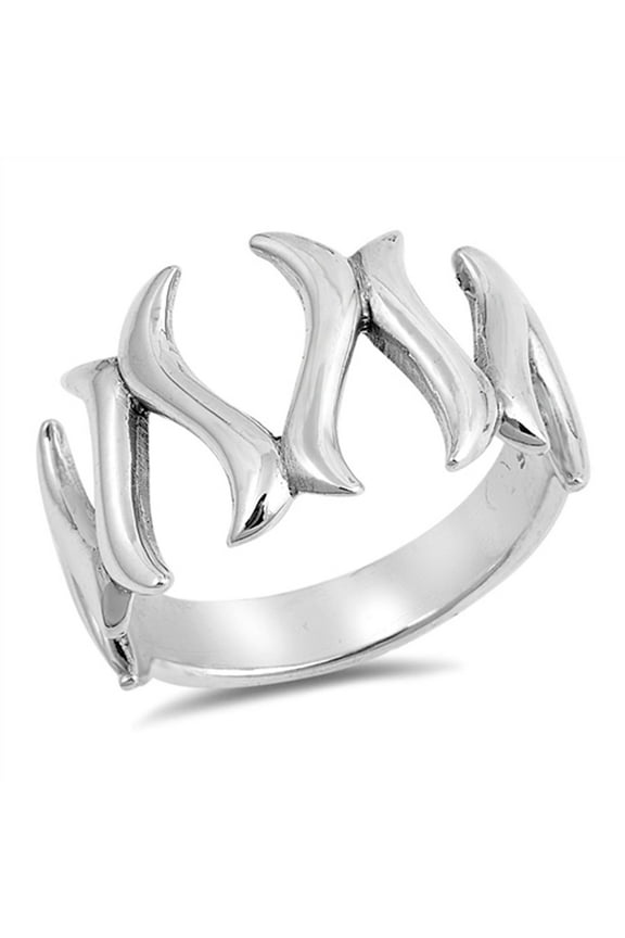 Criss Cross Flames Wishbone Curved Ring .925 Sterling Silver Band Jewelry Female Male Unisex Size 12