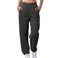thumbnail image 1 of Criss Cross High Waisted Sweatpants Women Baggy Stretchy Gym Active Athletic Joggers Straight Legs Casual Fall Winter Pants Dark Gray L, 1 of 7