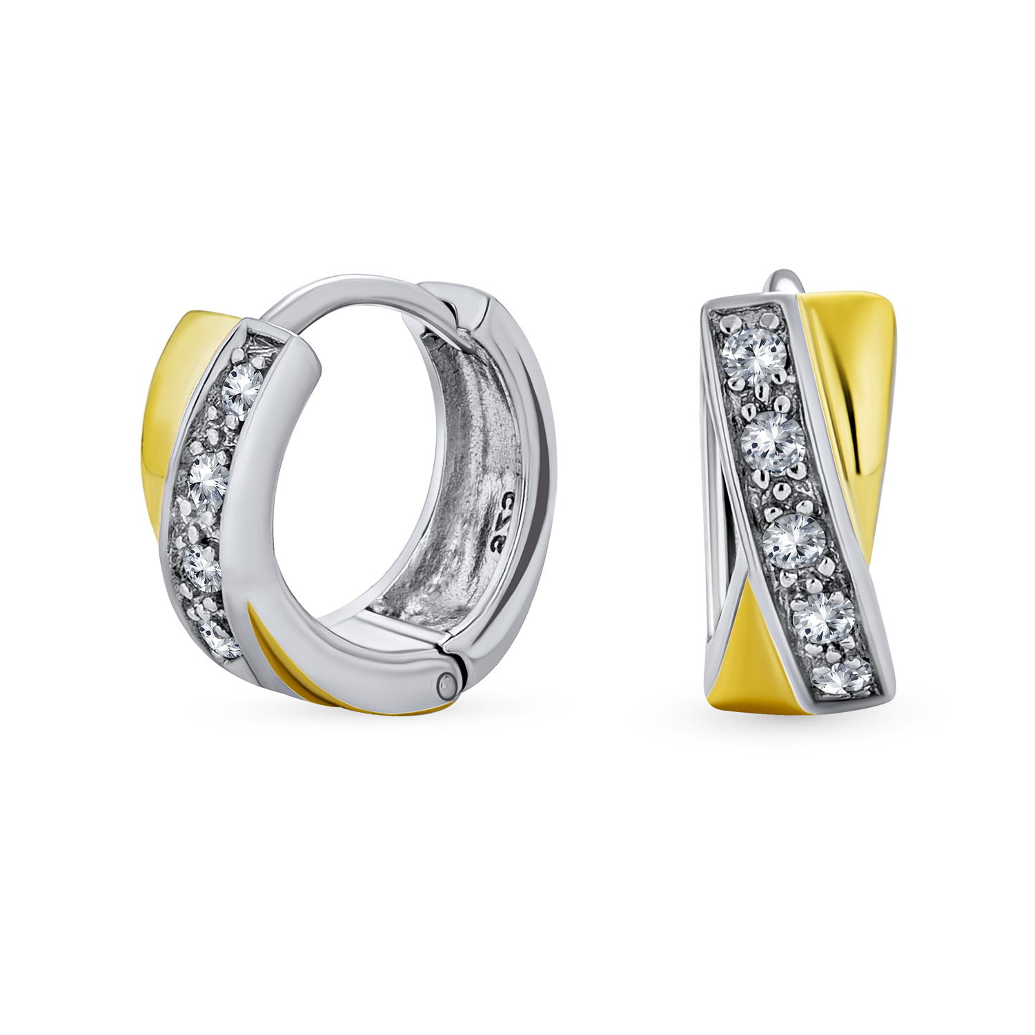 Jewelili Sterling Silver Criss Cross Hoop Earrings With Natural Round Diamonds - 13.3mm