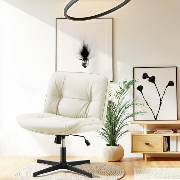 TINKLE WELL Criss Cross Legged Chair with Fixed Base , 360° Adjustable Swivel Chair for Office, Bedroom, Study, Living room, Dressing table, and Dorm, Beige