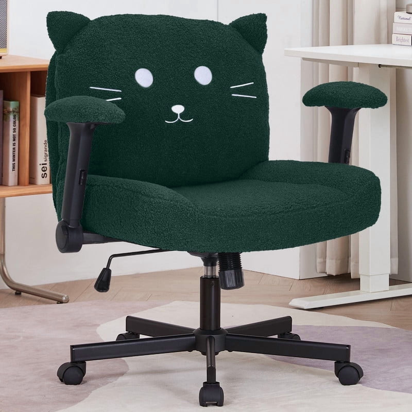 Criss Cross Legged Chair with Wheels and Flip-up Arms, Ergonomic Wide Seat Computer Desk Chair, Comfortable Home Office Computer Chair 300lbs