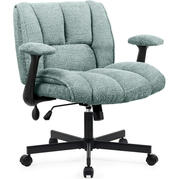 Criss Cross Legged Office Chair with Flip-Up Arms and Wheels, Wide Seat Desk Chair with Built-In Dynamic Airbag Lumbar Support, Modern Cross-Leg Chair for Home Office, Apartment, Vanity, Light Green
