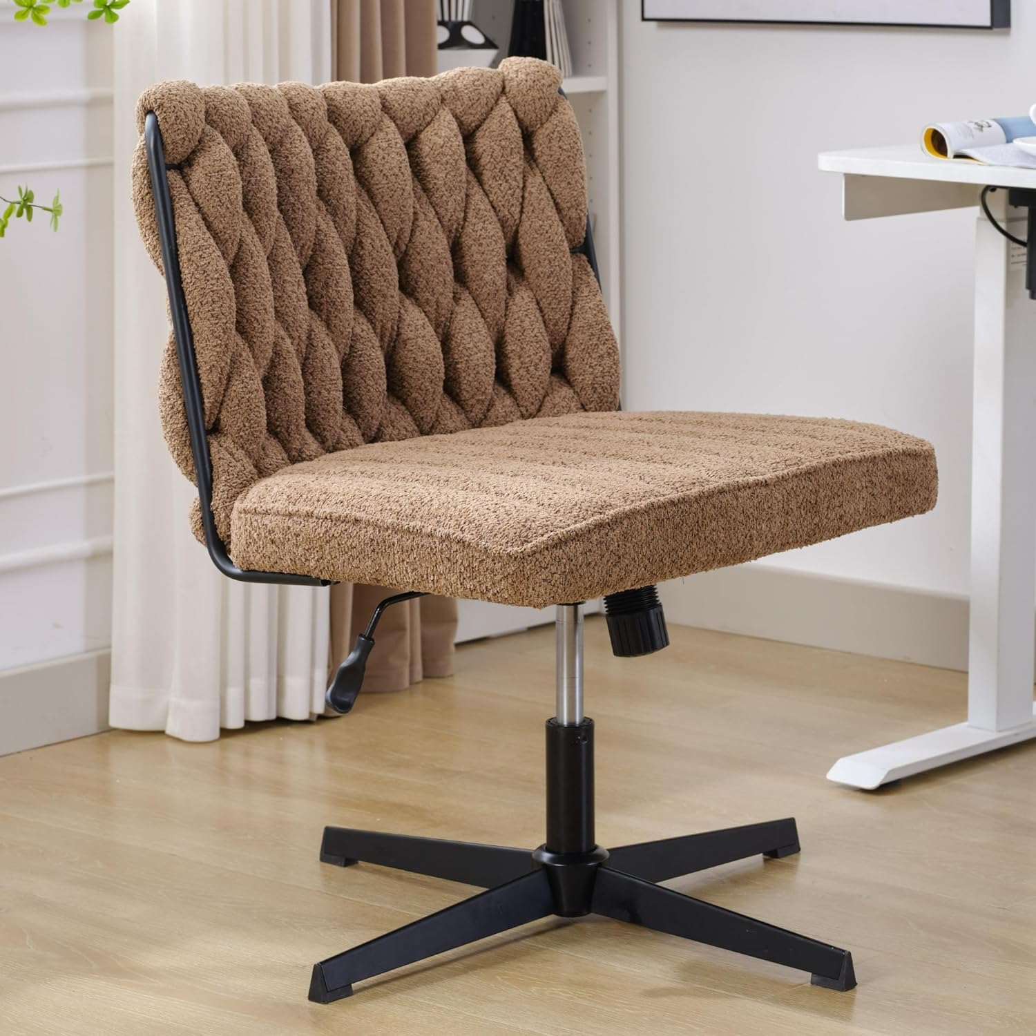 Criss Cross Legged Office Chair No Wheels Armless Swivel Desk Chair