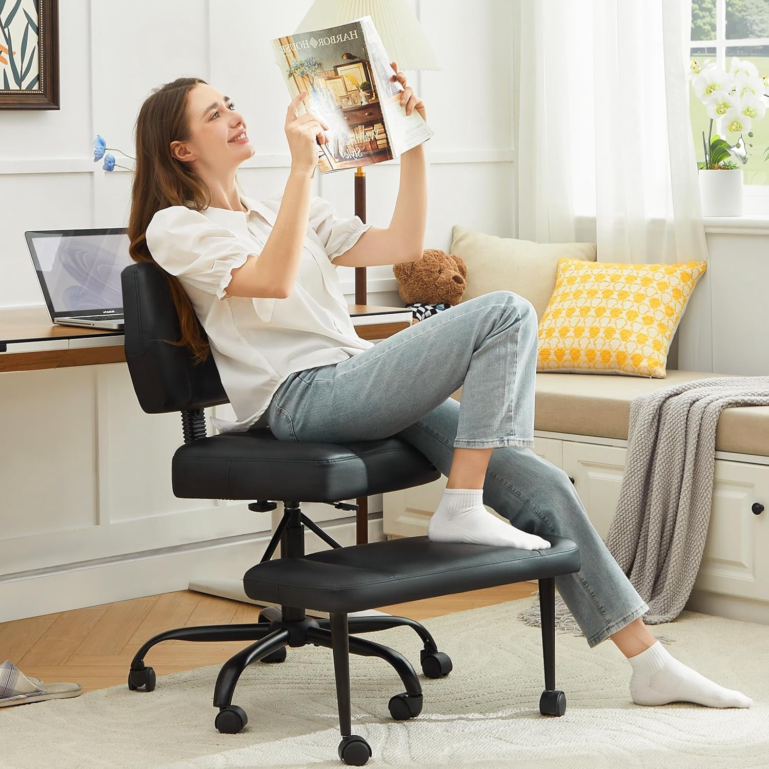 Sitting Fidget Criss Cross Legged Office Chair with Wheels,Swivel Meditation Chair for ...