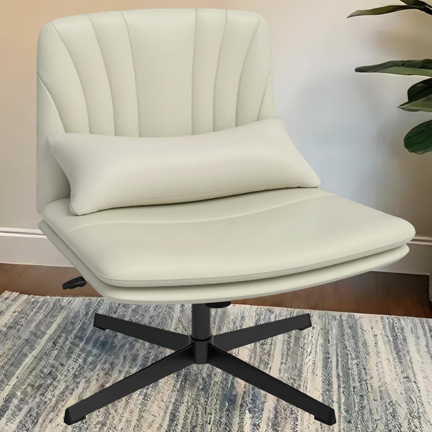 Criss Cross Legged Office Desk Chair, Comfy Armless Extra Wide Seat