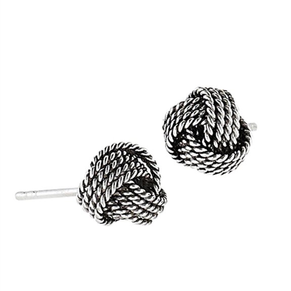 Criss Cross Oxidized Knot Mesh Weave .925 Sterling Silver Loop Ball Rope Stud Earrings Jewelry Female
