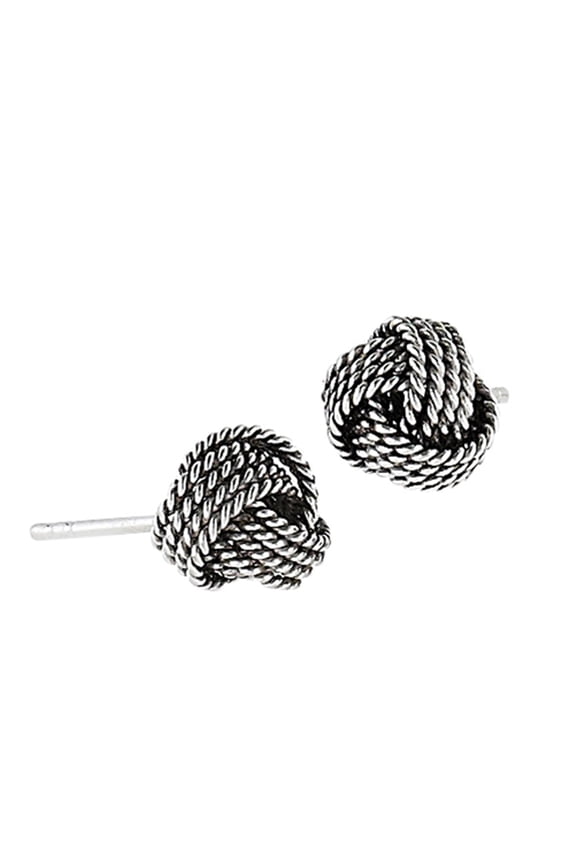 Criss Cross Oxidized Knot Mesh Weave .925 Sterling Silver Loop Ball Rope Stud Earrings Jewelry Female