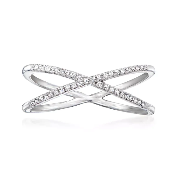 Criss Cross Pave Set Diamond Ring, Half Eternity Diamond Wedding Band, Delicate Daily Wear Ring, 1.5 Ct Simulated Diamond, 14K White Gold Plated