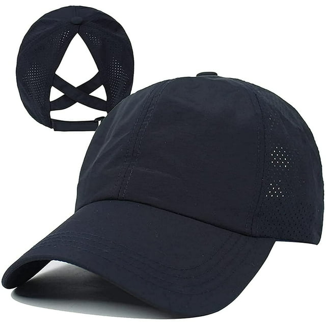 Criss Cross Ponytail Hat Distressed Mesh Womens Baseball Cap Dad Hat