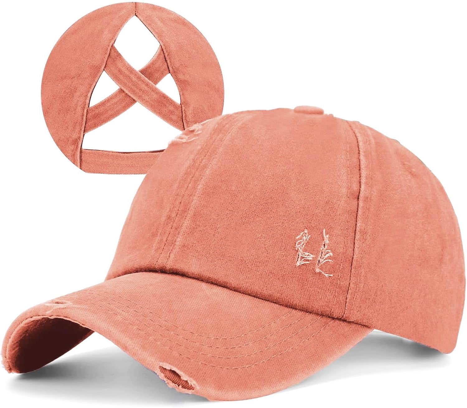 Criss Cross Ponytail Hat Women Washed Distressed Baseball  display picture 1