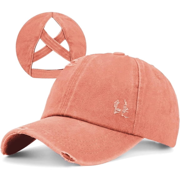 Criss Cross Ponytail Hat Women Washed Distressed Baseball Caps Adjustable High Messy Bun Ponycap